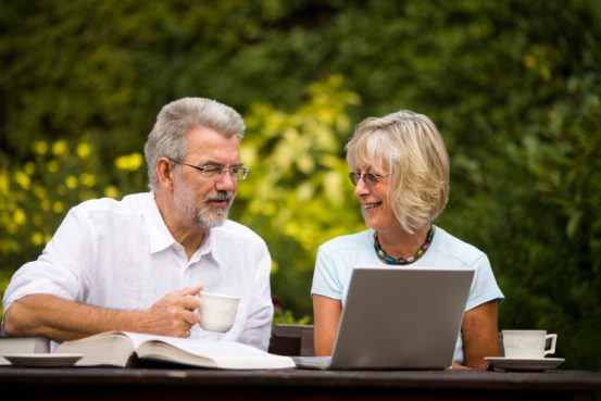 Couple working in garden